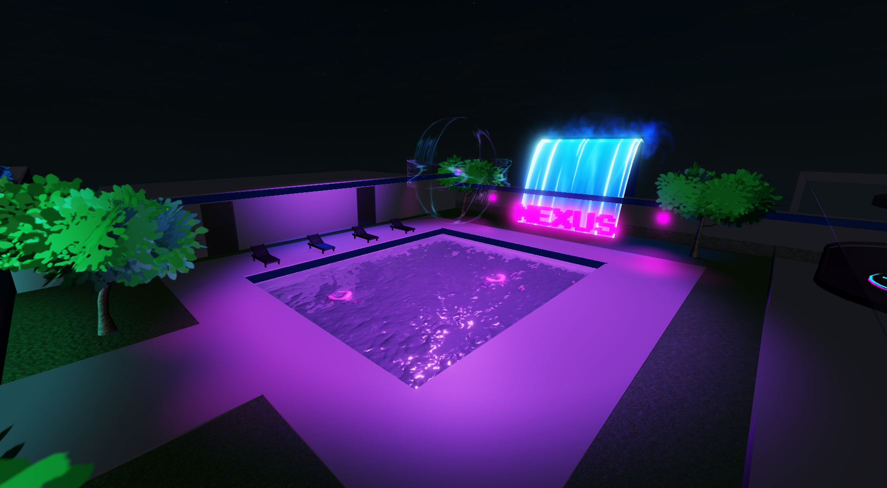 Piscina con iluminación de neón en el juego de fiestas